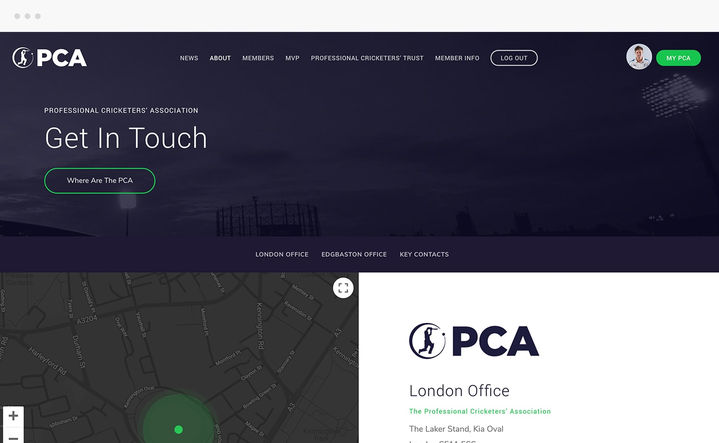 pca cricket get in touch page design